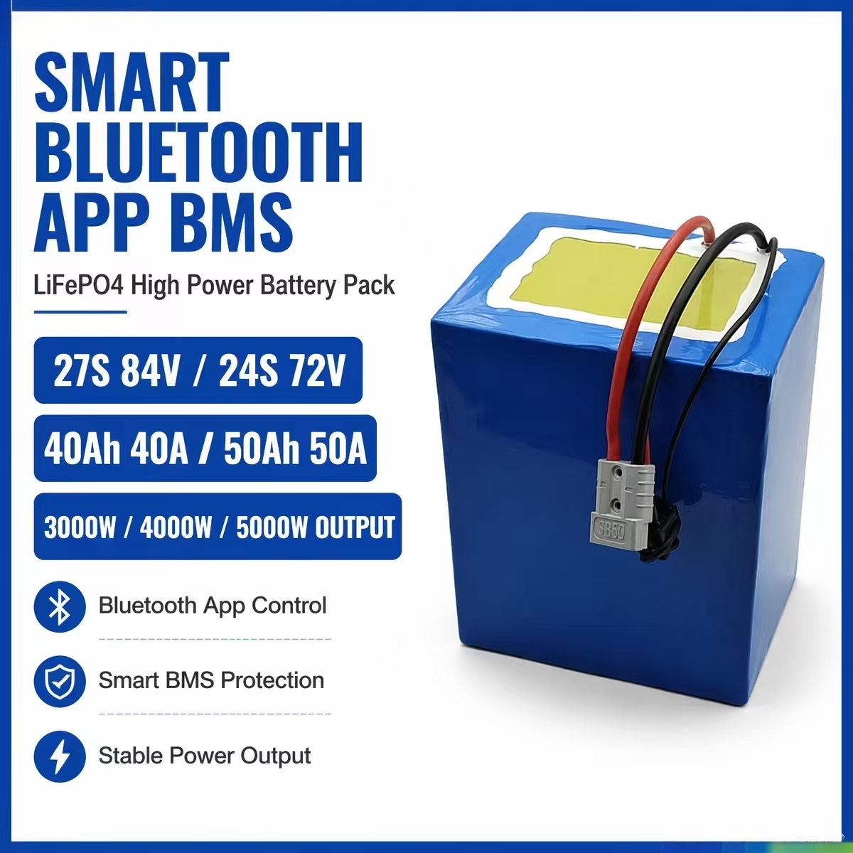 84V 50A Smart Bms Bluetooth - Bateria de lítio LiFePo4 27S 84V