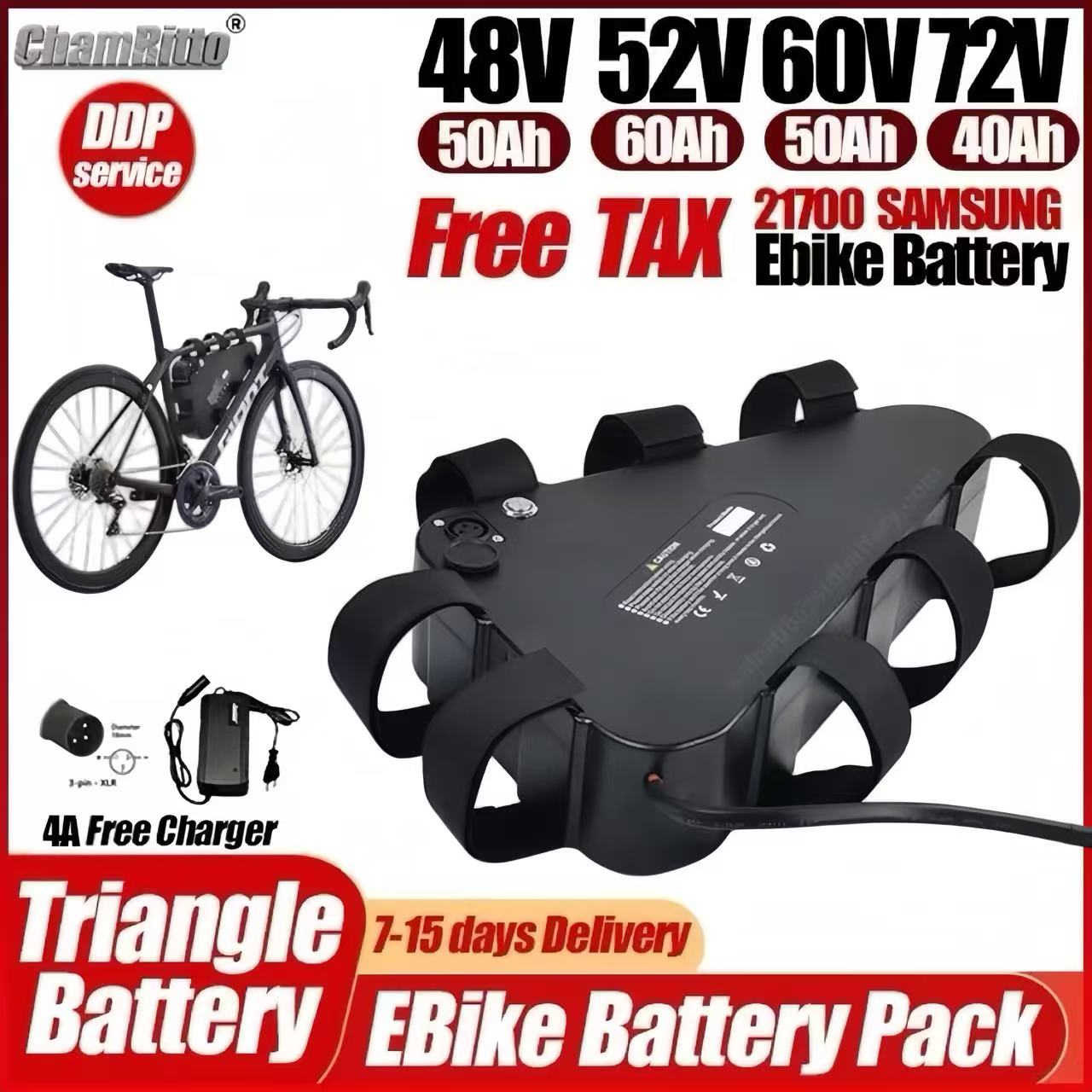 72V 50Ah 21700 Lithium Battery - Bateria de lítio 21700 para bicicleta