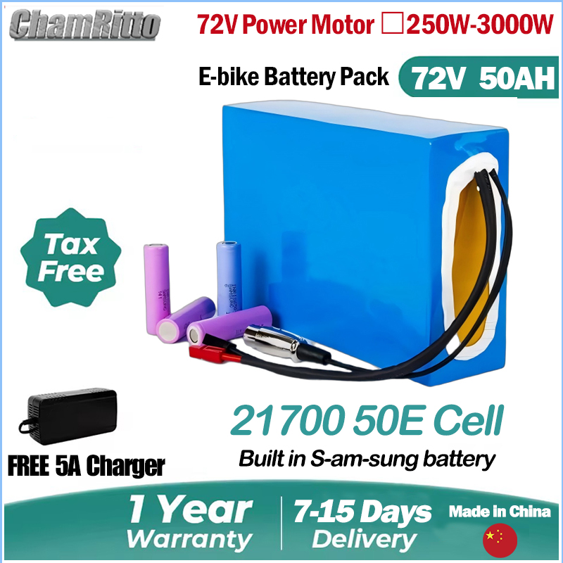 72V 50Ah 21700 Lithium Battery - Bateria de Lítio Cham-Rider para Bicicleta