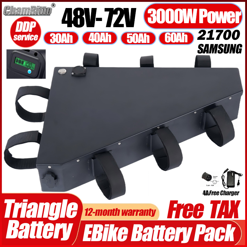 72V 50Ah 21700 Lithium Battery - Bicicleta elétrica 36v 48v 52v 2000w